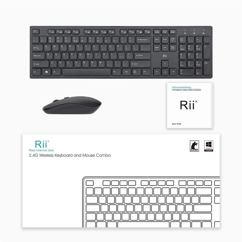 Rii Wireless Keyboard and Mouse Combo 2 4GHz Full Size Compact Keyboard Mouse