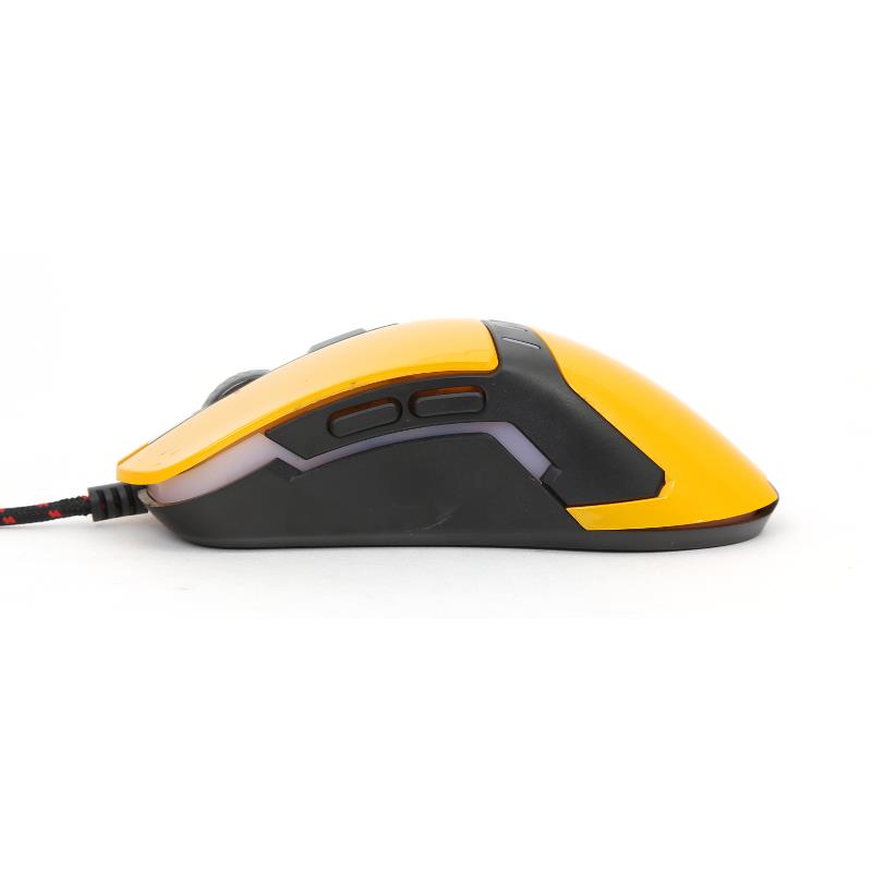 VARR OM-270 6 knops Gaming Mouse 1200-1600-2400-3200DPI geel met anti=zweet coating en multi-color LED verlichting