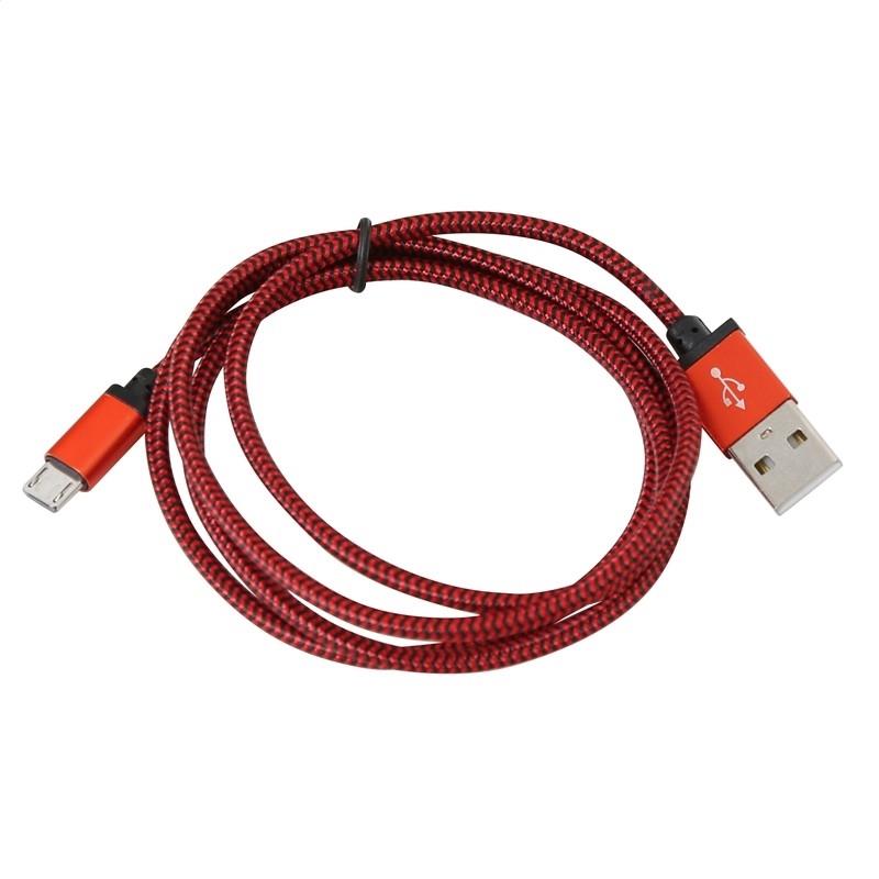 PLATINET MICRO USB TO USB FABRIC BRAIDED CABLE 1M RED