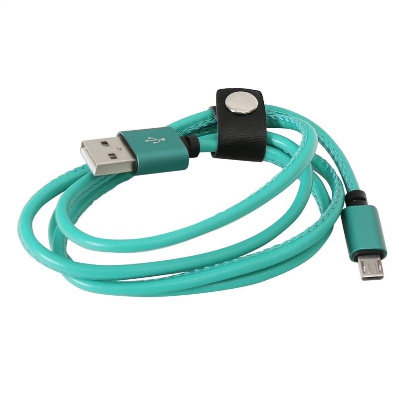 PLATINET MICRO USB TO USB LEATHER CABLE 1M 2 4A GREEN