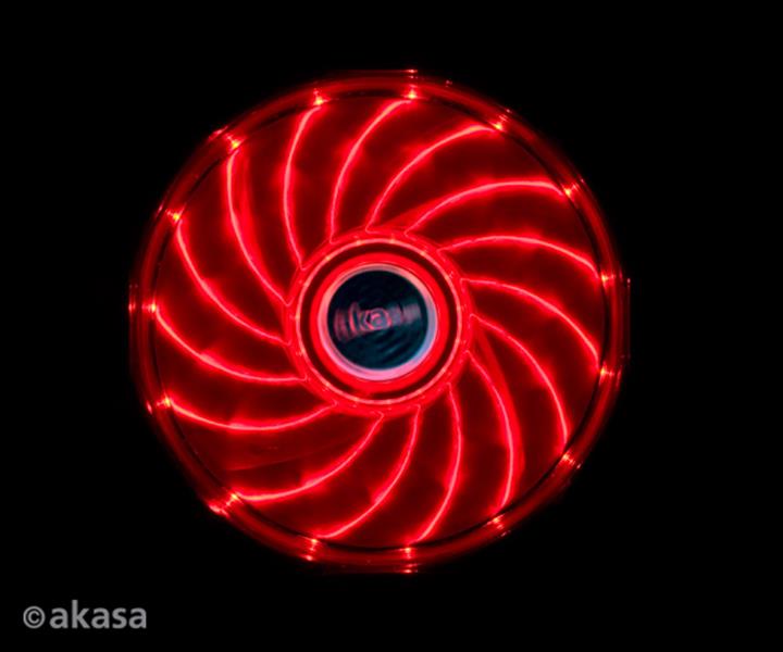 Akasa 12cm Vegas 15 Red LED fan with anti-vibe dampening pads sleeve bearing