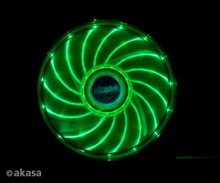 Akasa 12cm Vegas 15 Green LED fan with anti-vibe dampening pads sleeve bearing