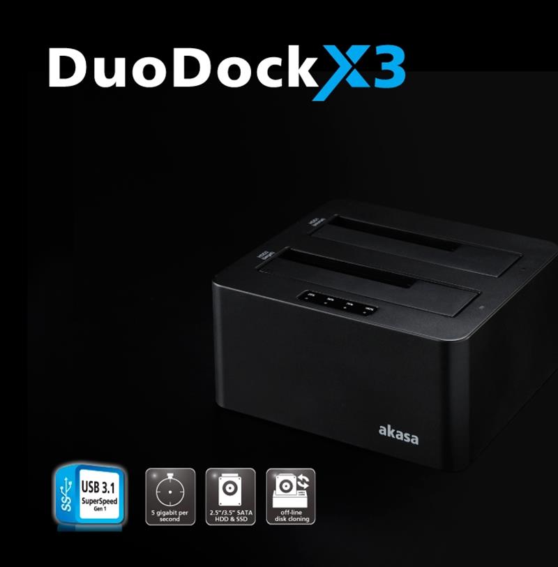 Akasa DuoDock X3 Dual bay USB 3 1 Gen 1 clone docking station Standalone supported 