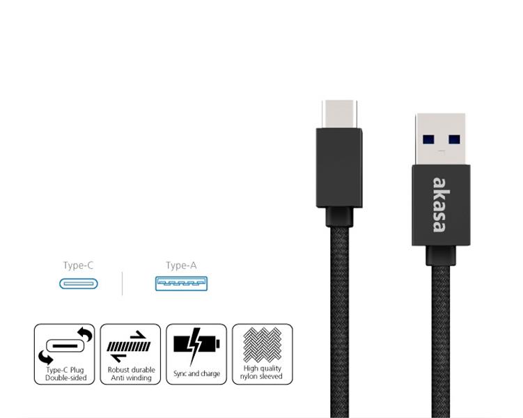 Akasa USB 3 1 Gen1 Cable Charge Sync USB A - USB C 1m *USBAM *USBCM