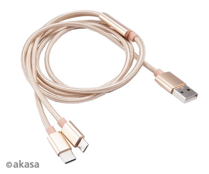 Akasa USB 2 0 Cable 2in1 USB A - Micro USB B USB C 1 2m *USBAM *MUSBBM *USBCM