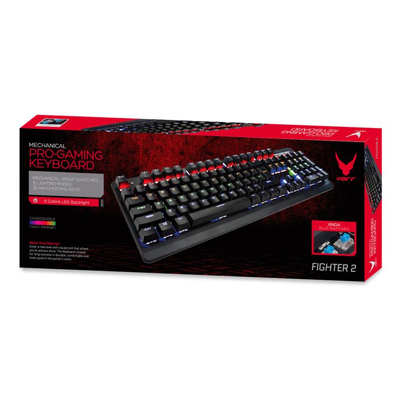 VARR Fighter 2 Gaming RGB Black mechanical multimedia keybaord met Xinda Blue Switch - 26 keys anti-ghosting - 12 lighting modes 