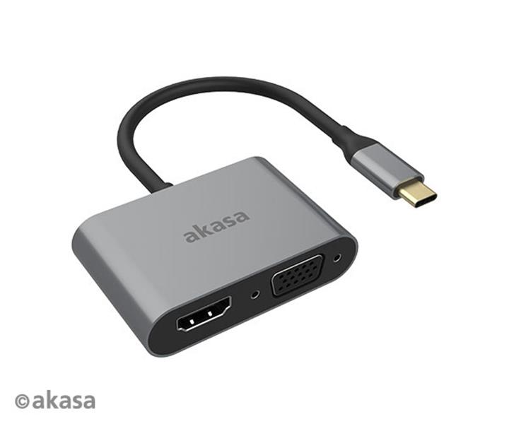 Akasa USB C 2 in 1 Adapter USB C - HDMI VGA *USBCM *HDMIF *VGAF