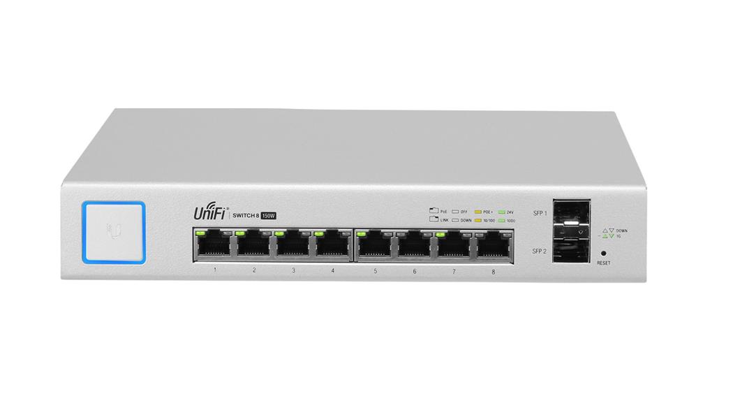 Ubiquiti Switch UniFi 8xRJ45 GBit/2xSFP Managed PoE+ (150W) Fanless