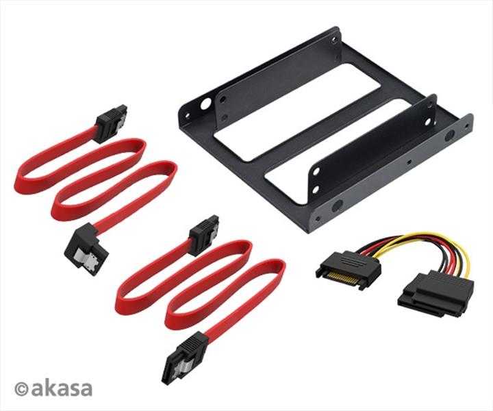 Akasa Dual 2 5 SDD HDD mounting module for 3 5 bay with SATA cables