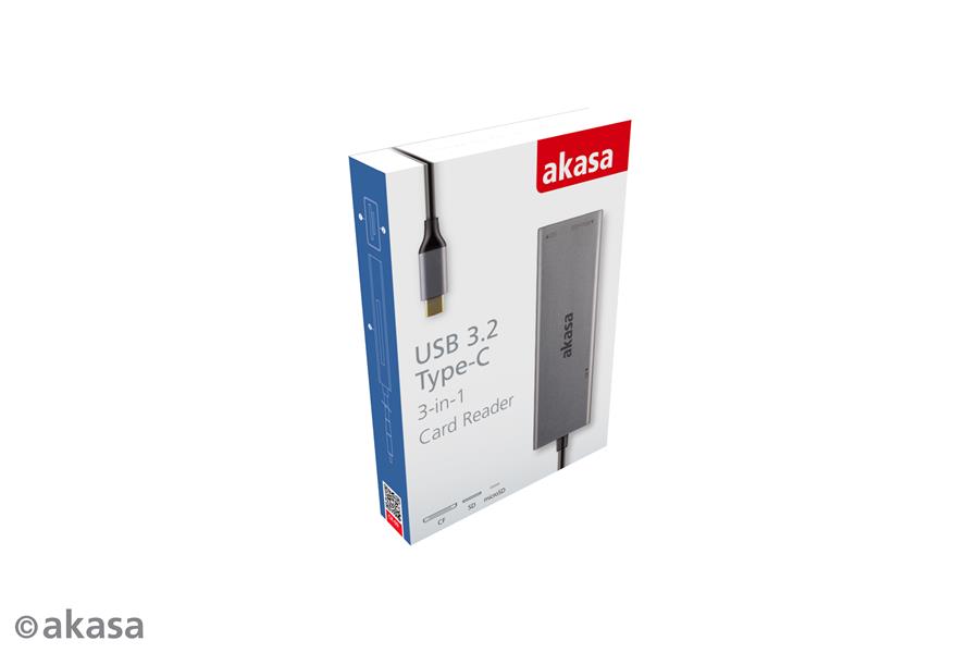 Akasa USB 3 2 Type-C 3-in-1 Card Reader CF SD microSD