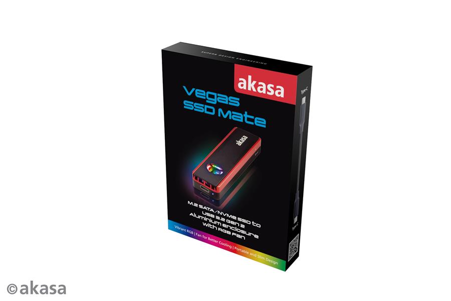 Akasa Vegas SSD Mate M 2 SATA NVMe SSD to USB3 2 Gen2 Enclosure with RGB Fan