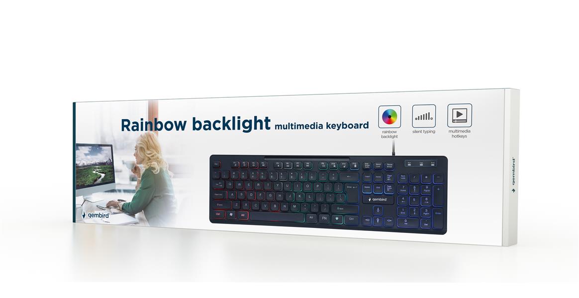 Gembird Multimedia toetsenbord - Rainbow - Backlight Muisstil en comfortabele typervaring 1 4m kabel LED backlight - 3 modes 3 brightness levels