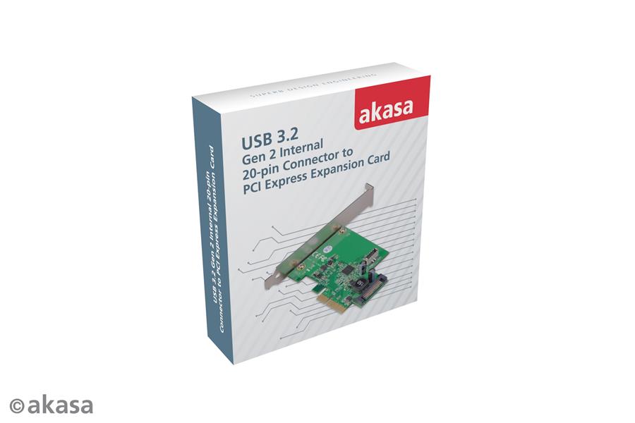 Akasa 10Gbps USB 3 2 Gen 2 Internal 20-pin Connector to PCIe Host Card