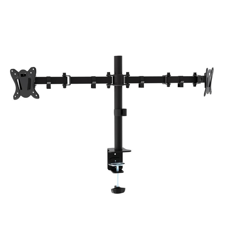 Omega Dubbele monitor arm voor bureaus en tafels voor twee 13 tot 27 inch schermen Vesa standaard 75 100 rotate tilt zwart