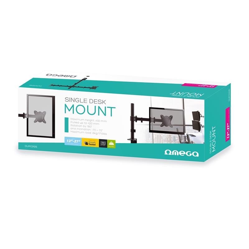 Omega Dubbele monitor arm voor bureaus en tafels voor twee 13 tot 27 inch schermen Vesa standaard 75 100 rotate tilt zwart