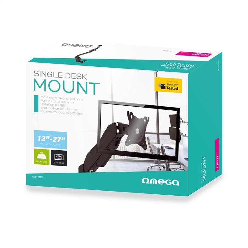 Omega monitor arm voor bureaus en tafels full motion voor 13 tot 27 inch schermen Vesa standaard 100x100 zwart