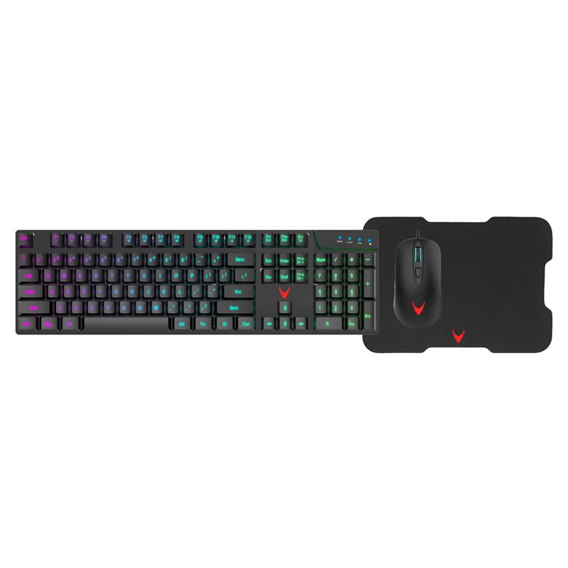 VARR Gaming set keyboard: cherry R1-R4 mouse 3200dpi PIXART muismat zwart met VARR logo