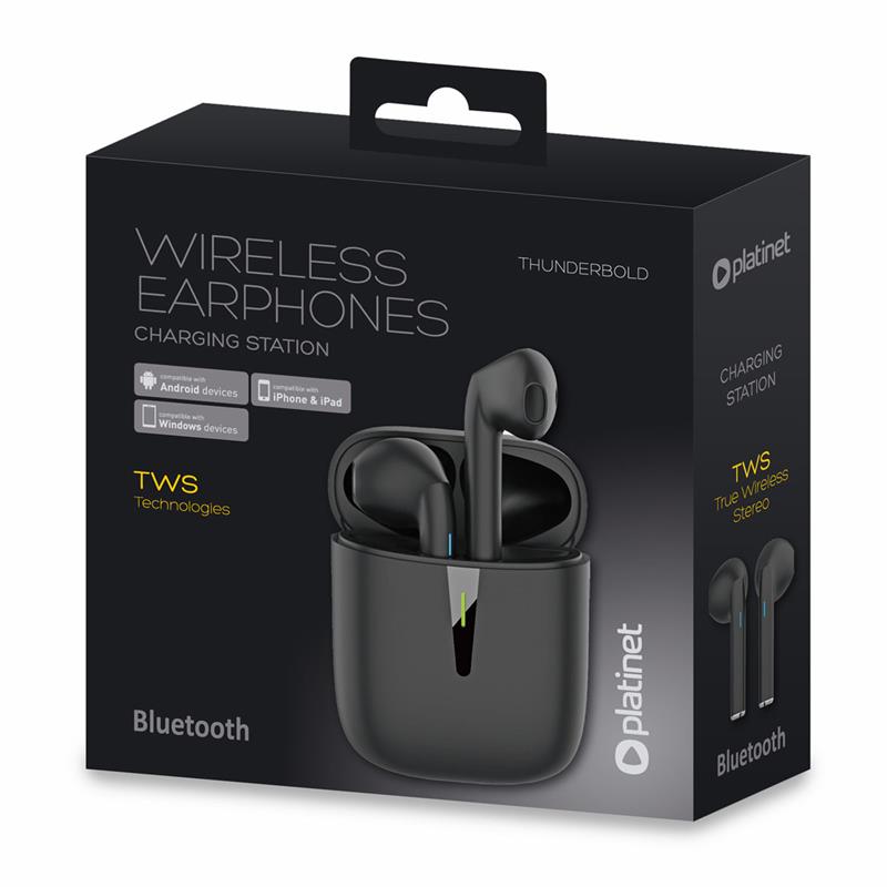 Platinet PM1010B hoofdtelefoon/headset Hoofdtelefoons True Wireless Stereo (TWS) In-ear Car/Home office Bluetooth Zwart, Staal