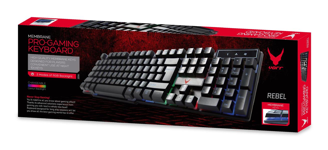 VARR compact Gaming keyboard - Rebel - 3 RGB modi 104 high quality membrane keys 2 8m USB 439 gram