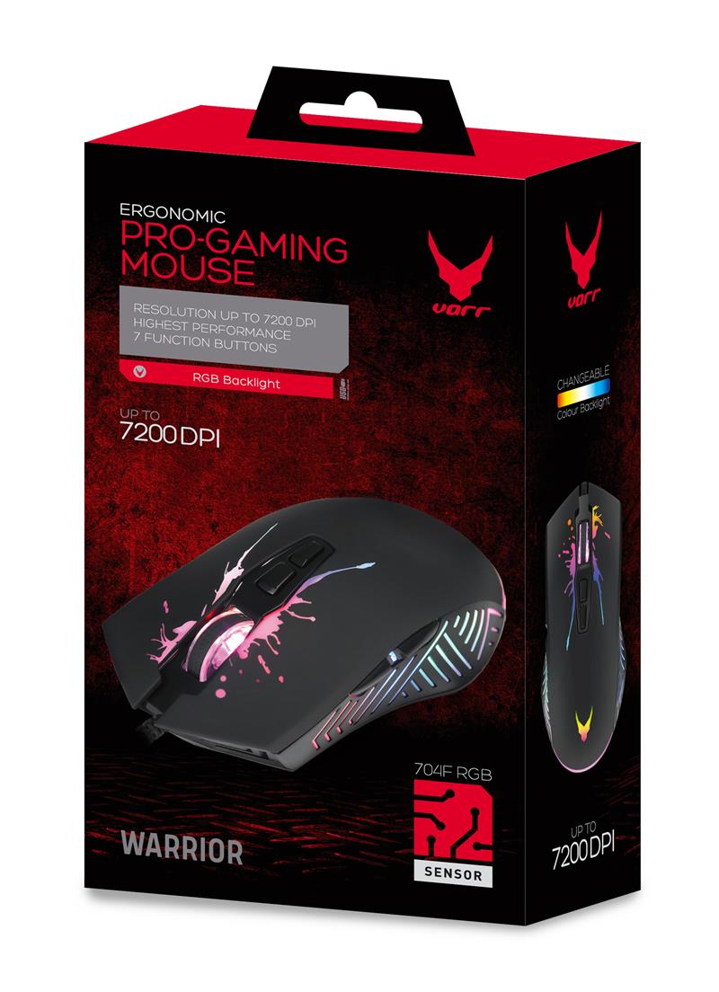 VARR RGB Gaming muis VGM-B05 1200-7200 dpi instelbaar RGB Warrior Black USB 1 5 meter gevlochten 7 button IC: 704F RGB