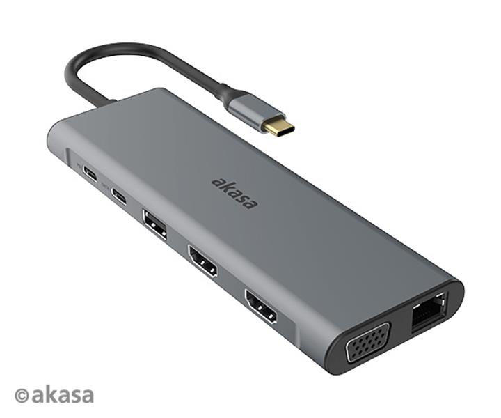 Akasa USB Type-C 14-In-1 Dock Data PD Type C 2 x HDMI VGA 3xUSB3 2 Gen1 2xUSB 2 0 Type-A RJ45 SD and Micro SD Card Reader 3 5mm Audio Jack 