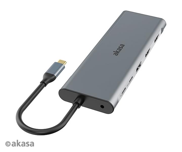 Akasa USB Type-C 14-In-1 Dock Data PD Type C 2 x HDMI VGA 3xUSB3 2 Gen1 2xUSB 2 0 Type-A RJ45 SD and Micro SD Card Reader 3 5mm Audio Jack 