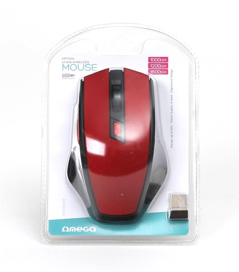 Omega OM-08WB wireless mouse 2 4 GHz 1000 1200 1600dpi - red