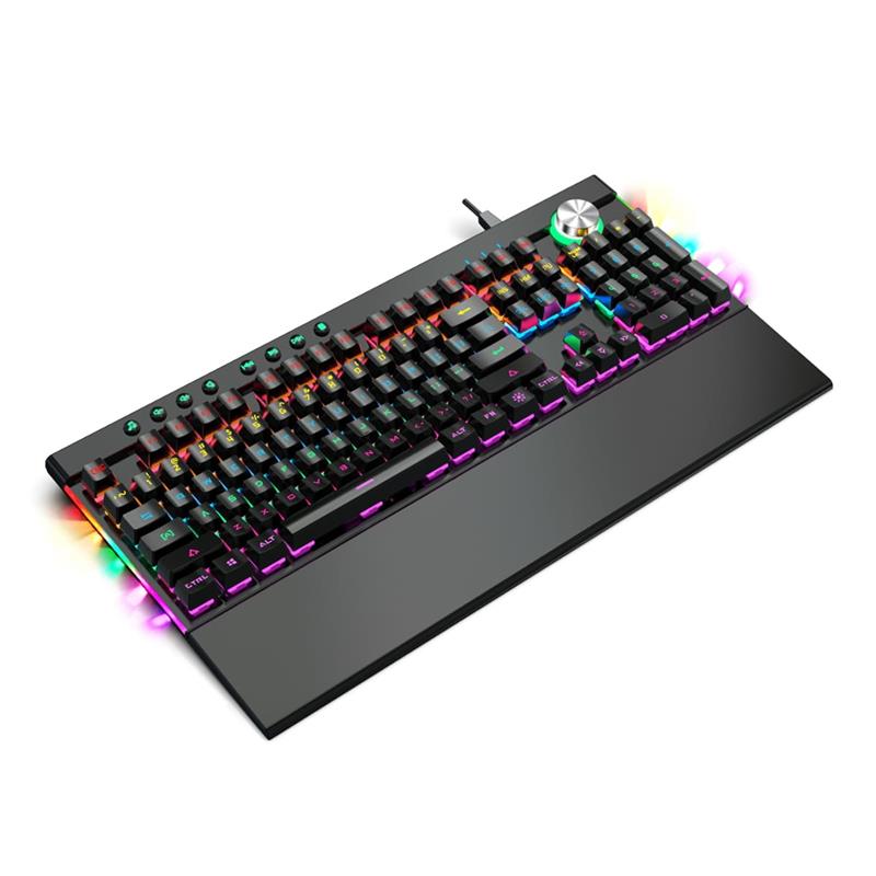 Varr mechanical keyboard met polssteun - NEON - 104 keys anti-ghosting 8x multi-media analoge volume knop JIXIAN blue switches 6 color LED 12 lighting