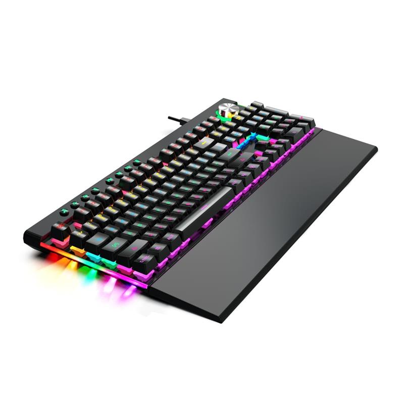 Varr mechanical keyboard met polssteun - NEON - 104 keys anti-ghosting 8x multi-media analoge volume knop JIXIAN blue switches 6 color LED 12 lighting