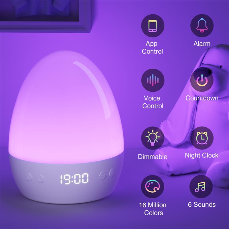 Gosund baby nachtlampje 5V 2A USB inc voeding en kabel touch bediening: kleuren en lichtsterkte met klokje en muziek - Tuya Platform Alexa and Google 