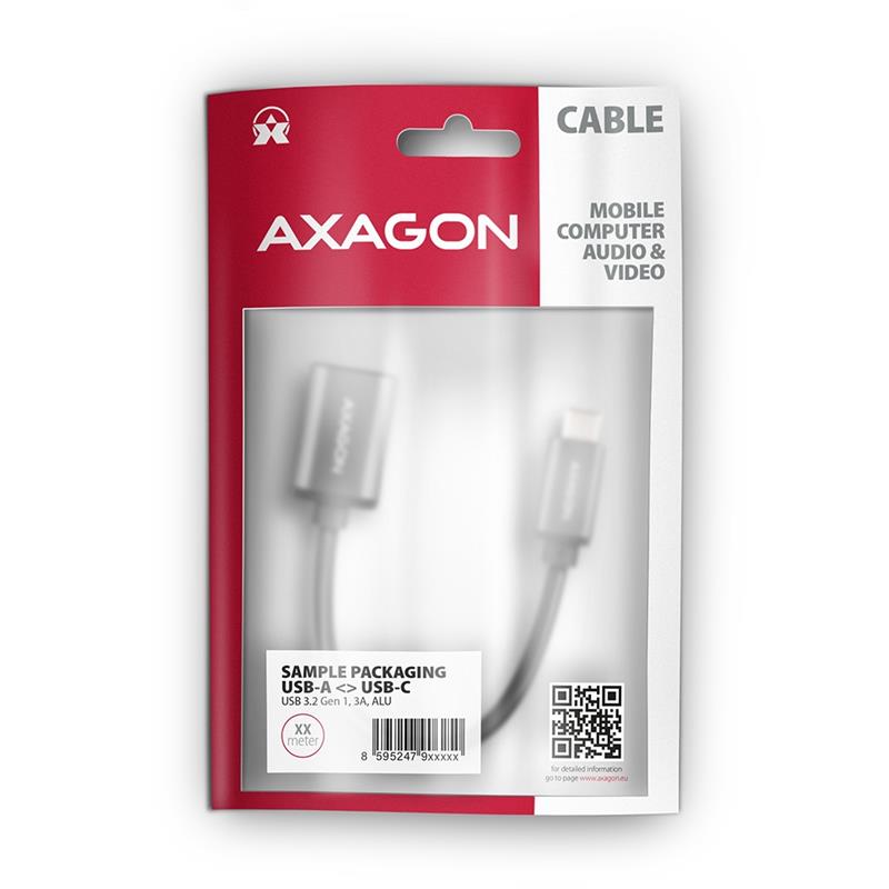 AXAGON USB 3 2 Gen 1 Type-C Male > Type-A Female cable adapter 0 2m 3A ALU *USBCM *USBAF