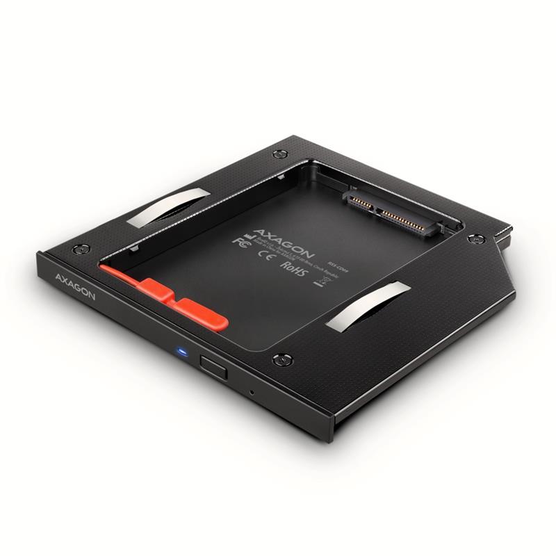 AXAGON 2 5 SSD HDD caddy into DVD slot 9 5 mm LED ALU