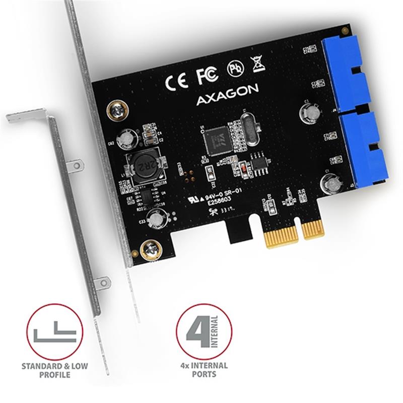 AXAGON PCIe Adapter 4x int USB3 0 19pin UASP VIA LP *PCIEM