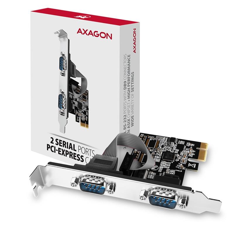 AXAGON PCIe Adapter chip ASIX AX99100 2x Serial Port LP *PCIEM *DB9M