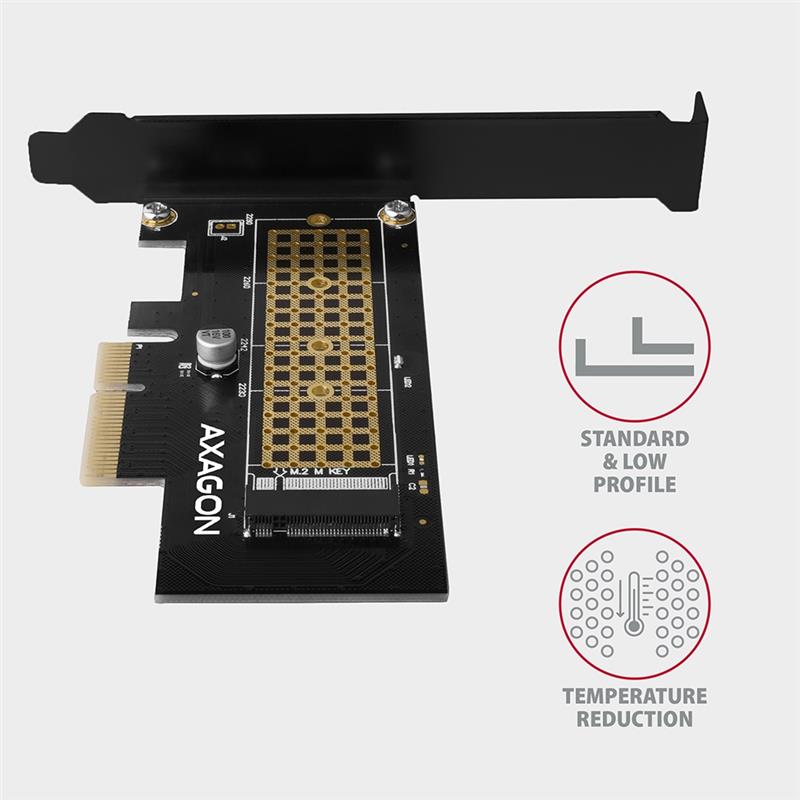 AXAGON PCE-E 3 0 8x - dual M 2 NVMe M-key slot adapter w dataswitch SP LP up to 110mm SSD