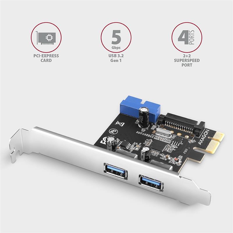 AXAGON PCIe Adapter 2 2x USB3 0 UASP VIA LP 15-pin SATA power supply