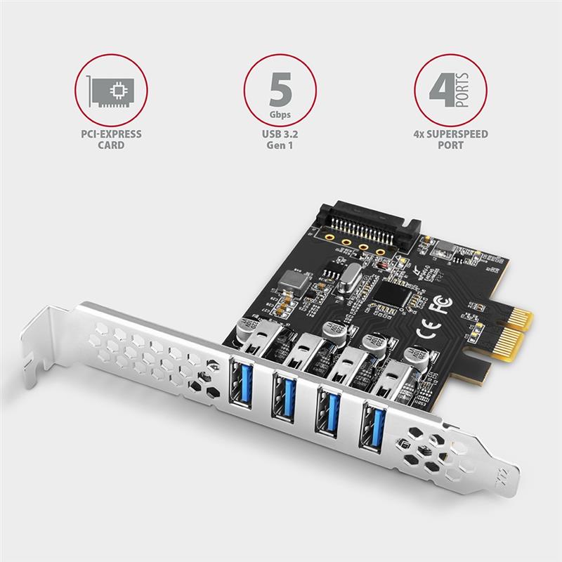 AXAGON PCIe Adapter 4x USB3 0 UASP VIA 15-pin SATA power supply