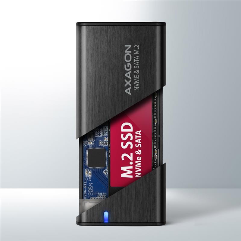 AXAGON USB-C 3 2 Gen 2 - M 2 NVMe SATA SSD screwless RAW box BLACK