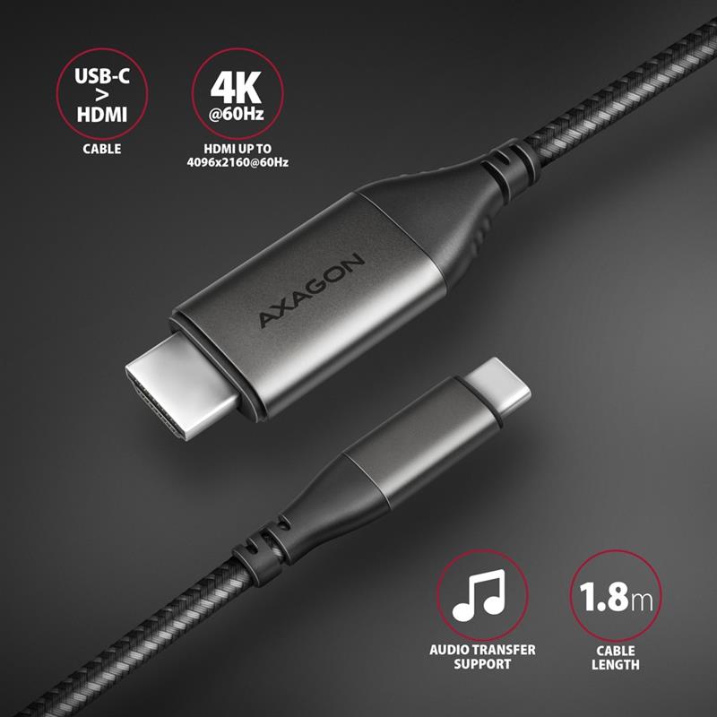 Axagon RVC-HI2MC video kabel adapter 1,8 m USB Type-C HDMI Zwart