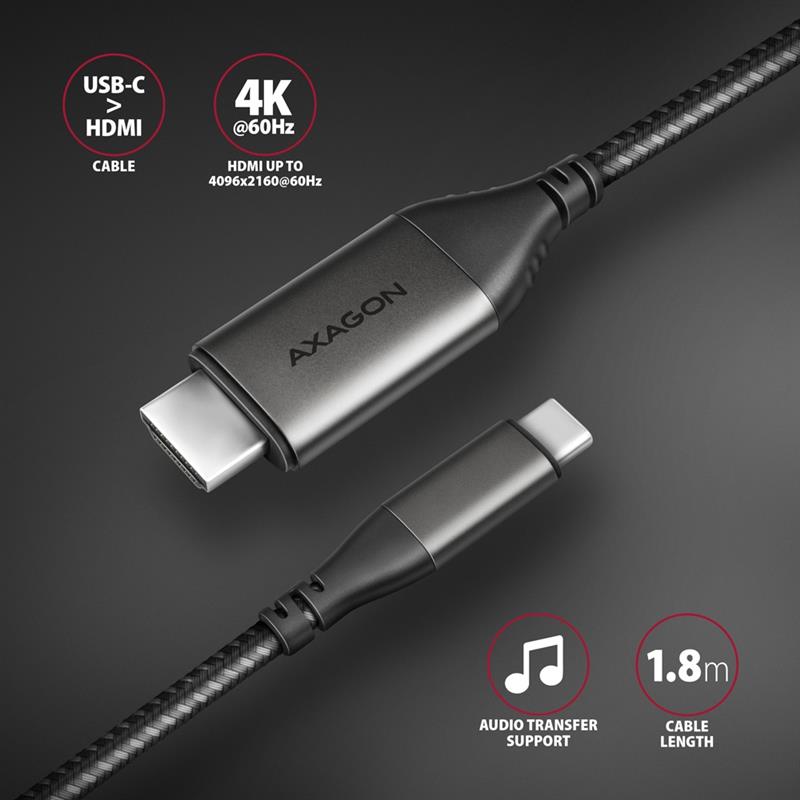 AXAGON USB-C -> HDMI 2 0a cable 1 8m 4K 60Hz HDR10 *USBC *HDMIM