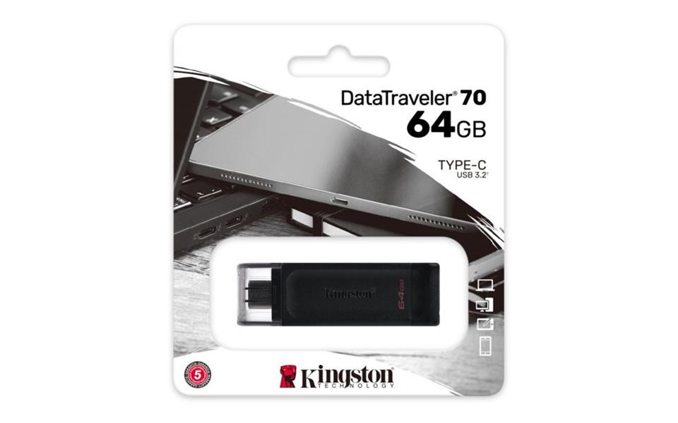 Kingston Technology DataTraveler 70 USB flash drive 64 GB USB Type-C 3.2 Gen 1 (3.1 Gen 1) Zwart