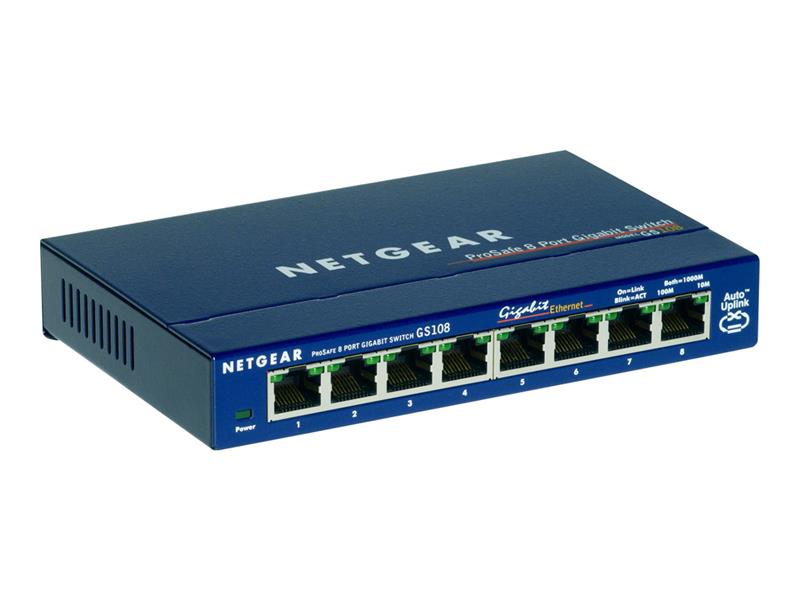 Netgear ProSAFE Unmanaged Switch - GS108GE - Desktop - 8 Gigabit Ethernet poorten 10/100/1000 Mbps