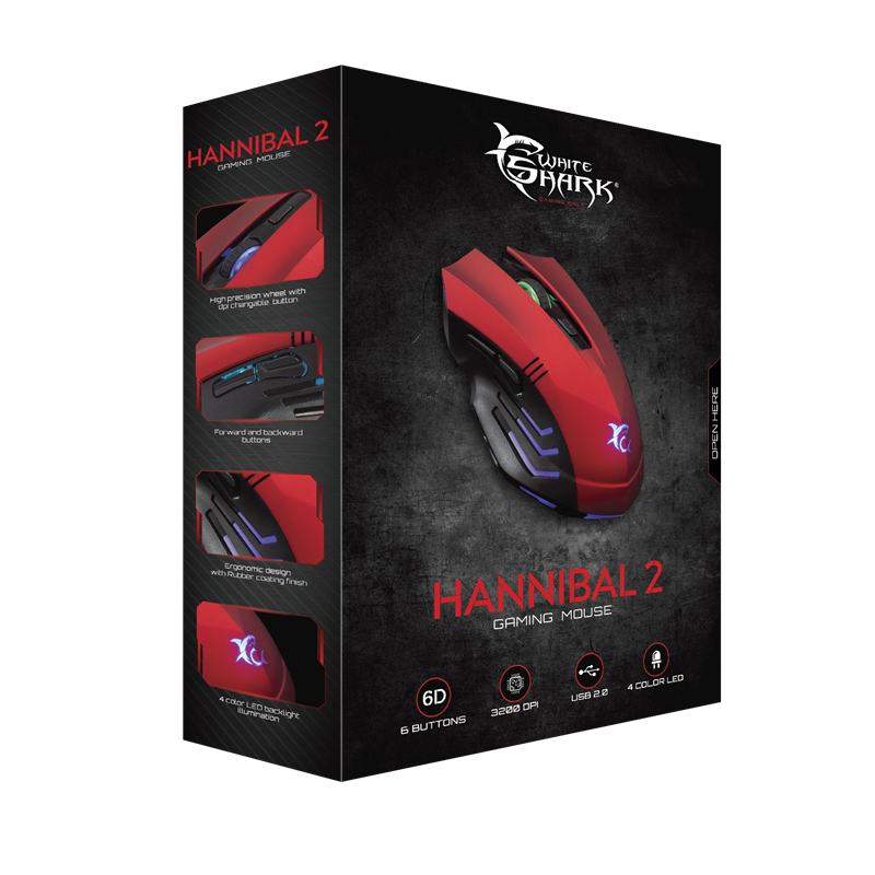 White Shark gaming muis GM-3006 Hannibal 2 rood -3200 dpi