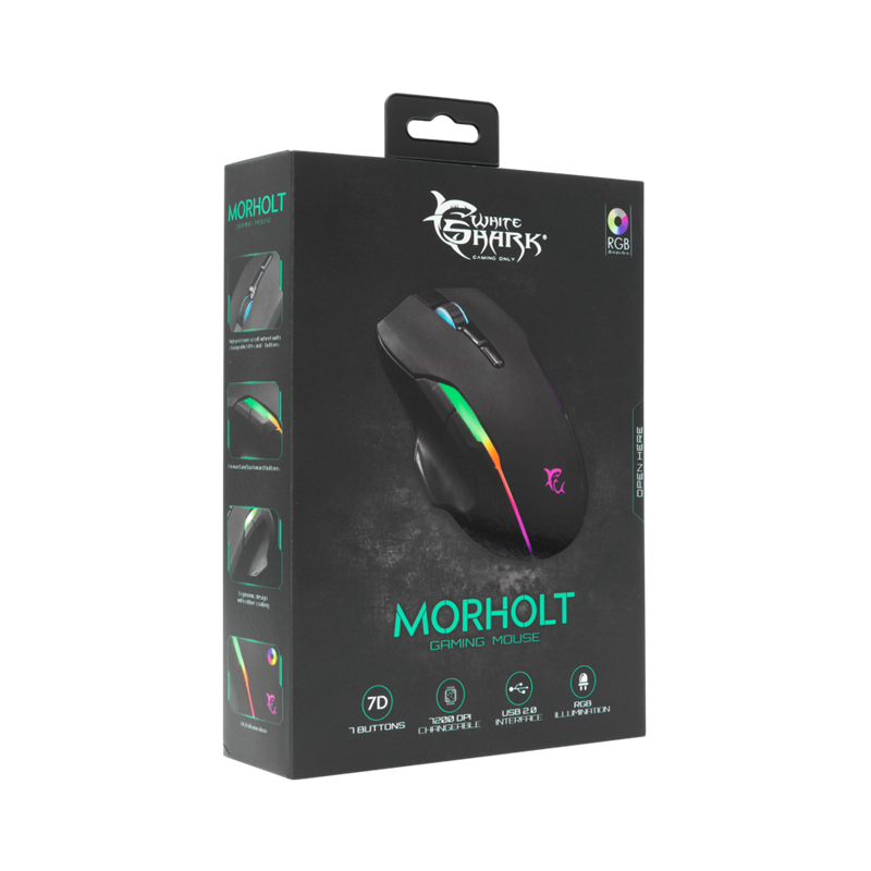 White Shark GM-9009 Morholt Gaming muis met RGB verlichting 7.200 dpi - Zwart