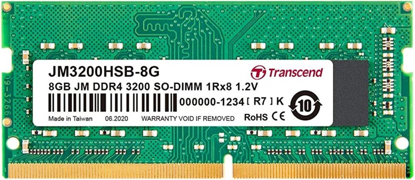 Transcend JetRAM Memory 8GB SO-DIMM DDR4 3200 Mhz 1Rx8 1Gx8 CL22 1 2V
