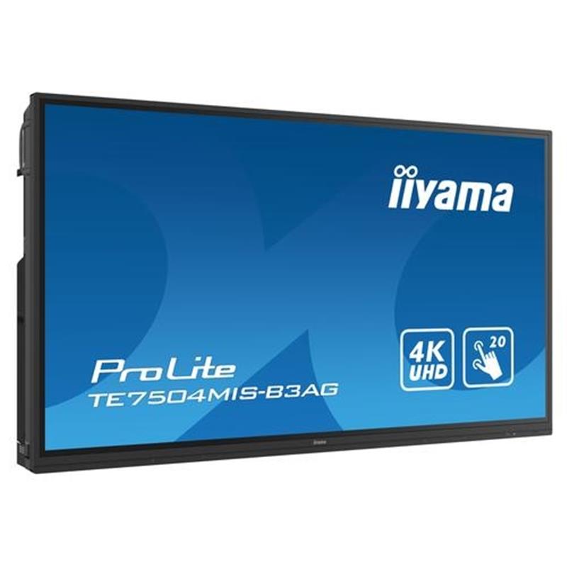 iiyama TE7504MIS-B3AG interactive whiteboards & accessories 190,5 cm (75"") 3840 x 2160 Pixels Touchscreen Zwart