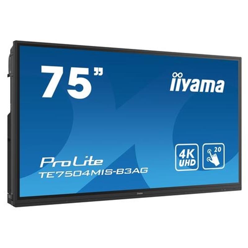 iiyama TE7504MIS-B3AG interactive whiteboards & accessories 190,5 cm (75"") 3840 x 2160 Pixels Touchscreen Zwart