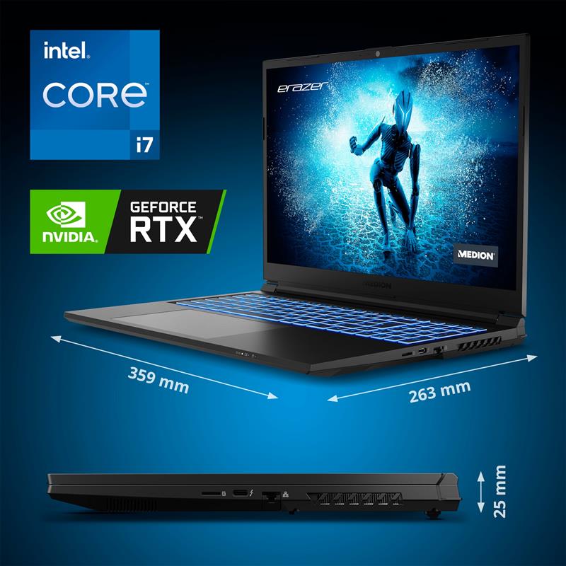 ERAZER Gaming Laptop Specialist P10 | Intel Core i7-12700H - 16 165 Hz QHD+ scherm | RTX 3060 | 1 TB SSD | 16 GB RAM | Windows 11 Home