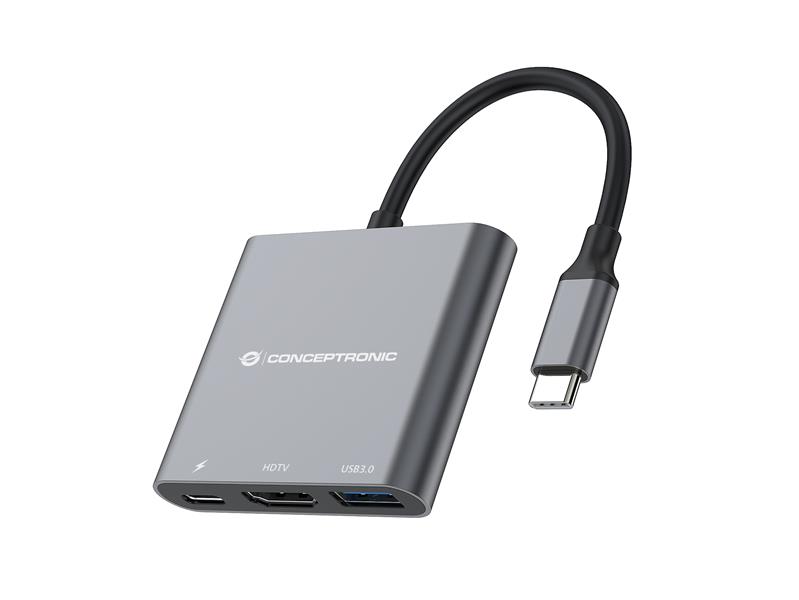 Conceptronic DONN01G interface hub USB 3.2 Gen 1 (3.1 Gen 1) Type-C 5000 Mbit/s Zwart, Grijs