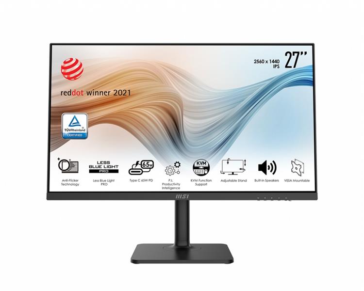 MSI Modern MD272QP computer monitor 68,6 cm (27"") 2560 x 1440 Pixels Quad HD LED Zwart